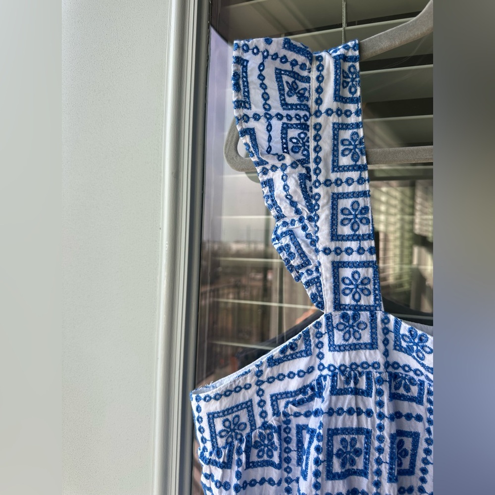 Next Embroidered Eyelet Blue White Ruffled Tank Top - Picture 9 of 12